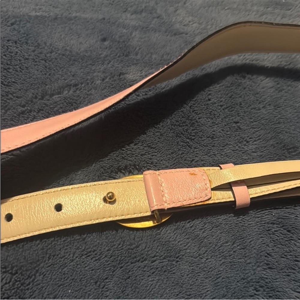 $500 CELINE Belt, Pink Leather, Gold-and-Silver Triomphe Buckle, Size 65 - Picture 8 of 9